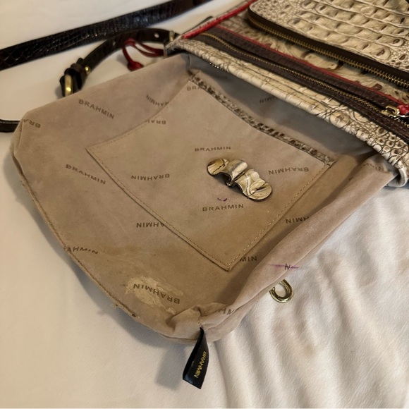 BRAHMIN Chic Brown Cream and Red Crocodile Crossbody - Picture 5 of 11